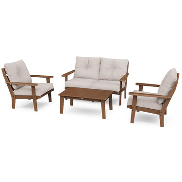 POLYWOOD Lakeside 4-Piece Deep Seating Set - Teak / Dune Burlap